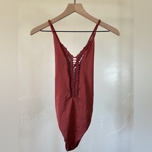 One Piece Swimsuit with Lace Up Detail